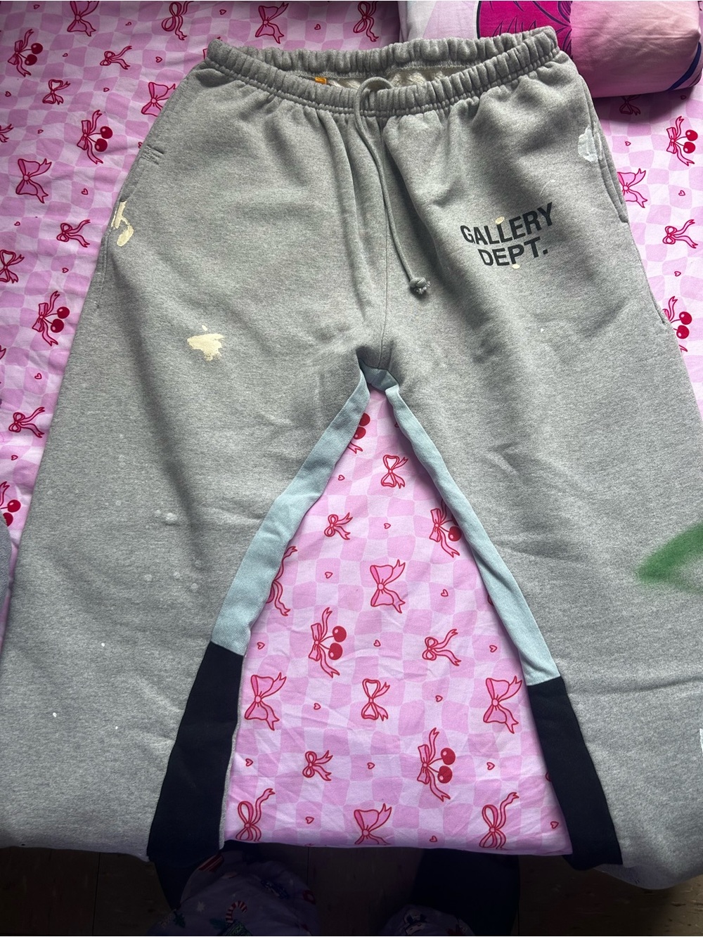 Gallery Dept Kids Gray Sweatpants with Black & Light Blue Panels